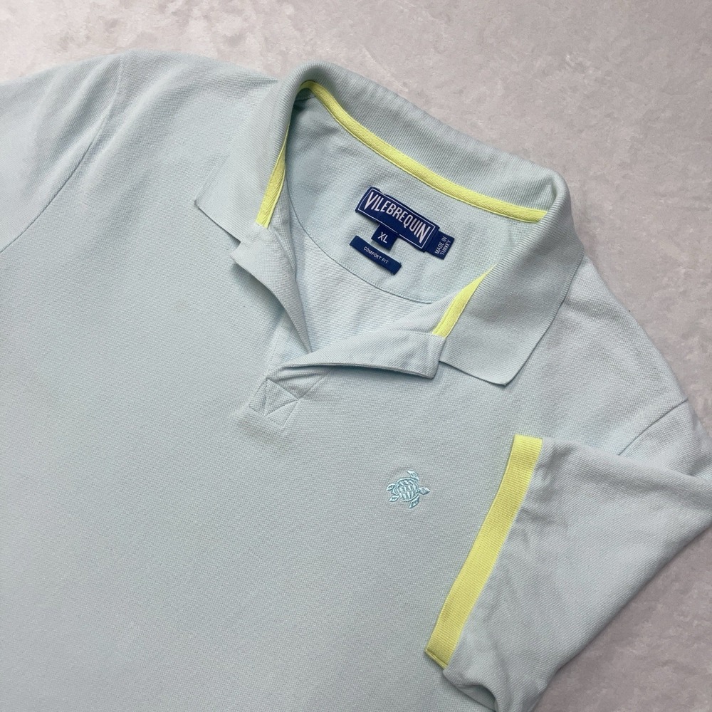 Vilebrequin Cotton Pique Polo Shirt Mens XL Blue Yellow Logo